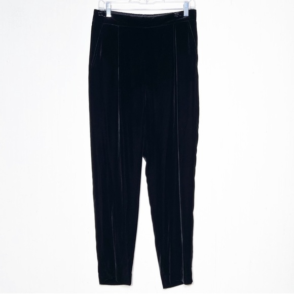 Vince Silk Velvet Viscose Elastic Waist Pull On Relaxed Straight Leg Black Pants - Picture 2 of 12